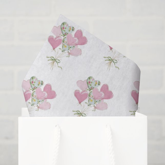 Valentine's Heart Pink and Green Heart Balloons Tissue Paper (Gift Bag)
