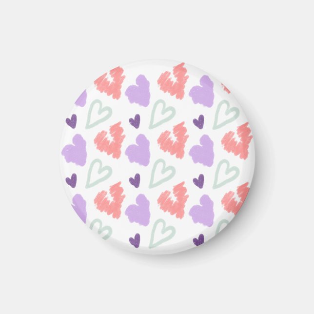 Valentines Heart Purple Pink Hand Drawn Pattern   Magnet (Front)