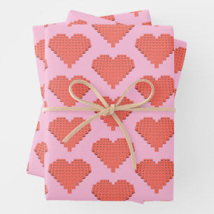 Valentines Heart Shape Pink Wrapping Paper Sheets
