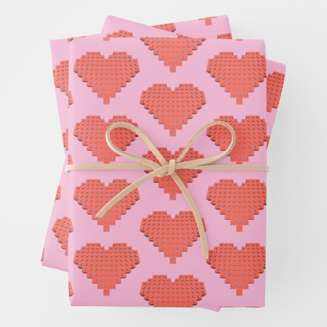 Valentines Heart Shape Pink Wrapping Paper Sheets (In situ)