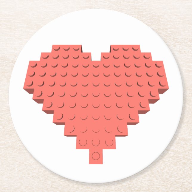 Valentines Heart Shape Round Paper Coaster (Front)