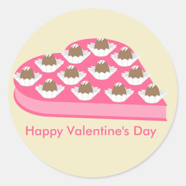Valentine's Heart Shaped Box of Chocolate Candy Classic Round Sticker (Front)