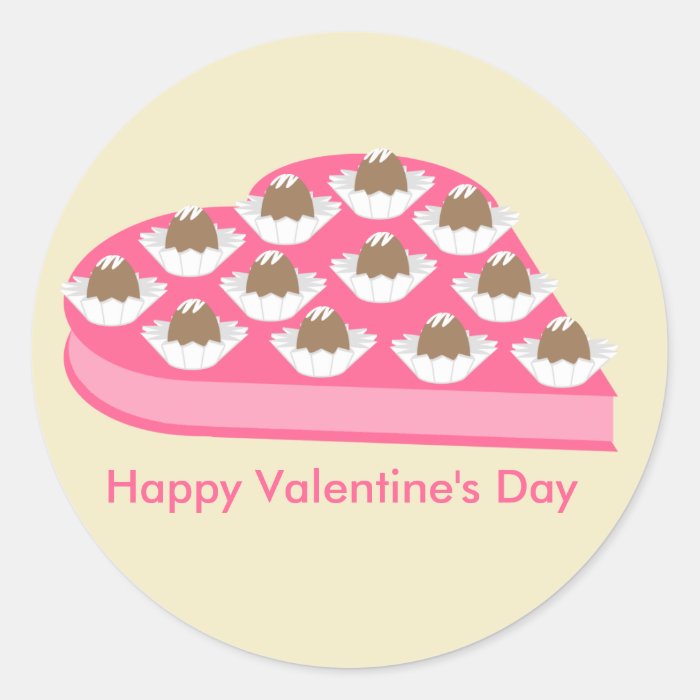 Valentines Heart Shaped Box of Chocolate Candy Round Stickers