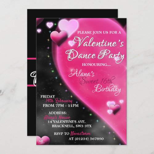 Valentines Heart Sweet 16 Dance Party Invitations