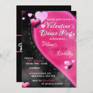 Valentine's Heart Sweet 16 Dance Party Invitations