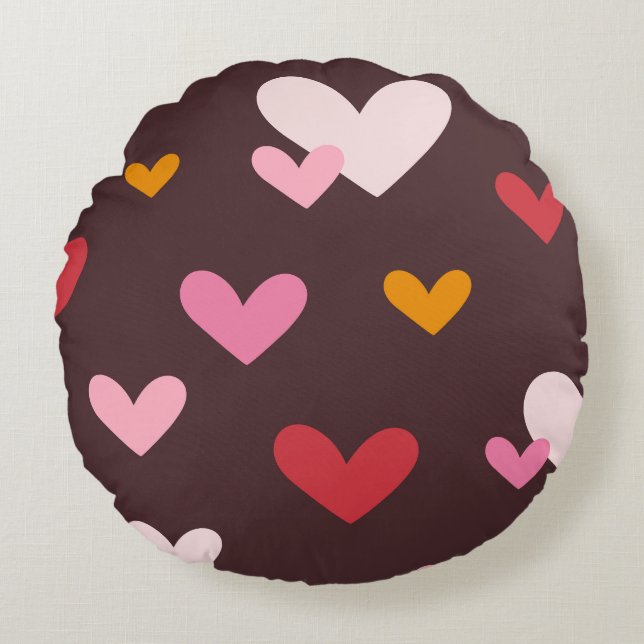 Valentine's Hearts Aflutter Round Pillow (Front)