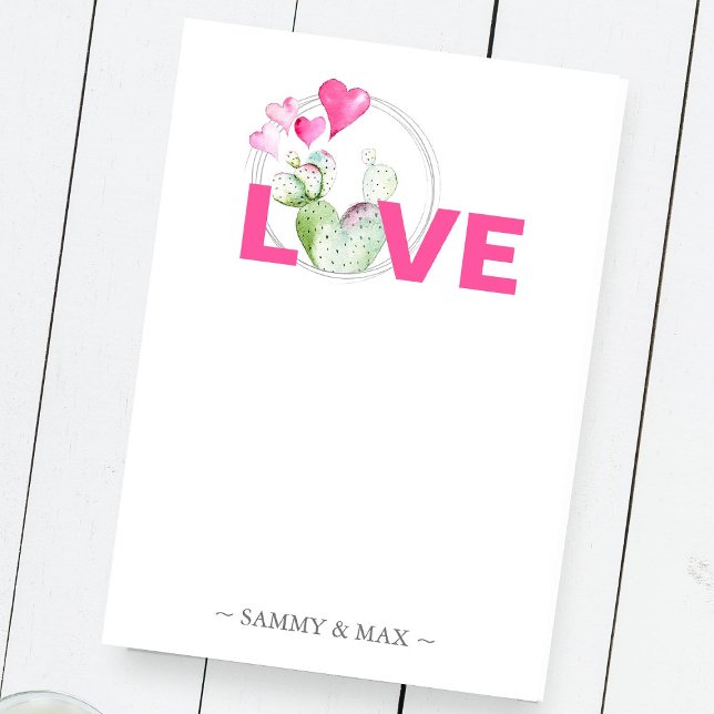 Valentine's Hearts and Cactus Personalized Post-it Notes (Valentines post it notes personalized with your name and watercolor art by Victoria Grigaliunas )