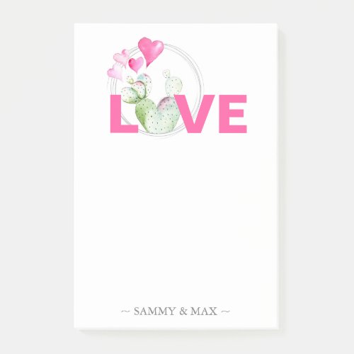 Valentines Hearts and Cactus Personalized Post_it Notes