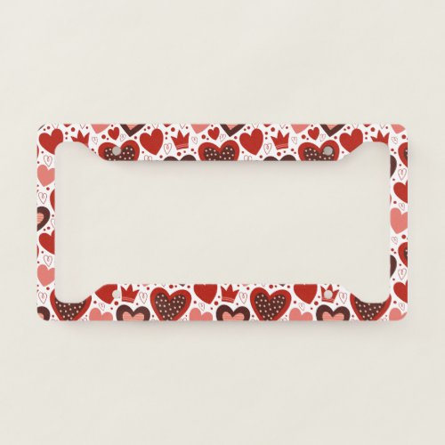 Valentines hearts and crowns pattern license plate frame