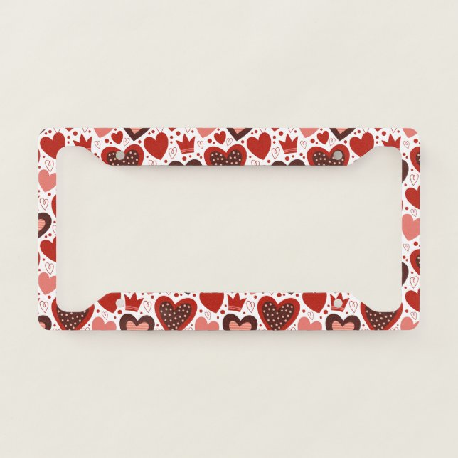 Valentines hearts and crowns pattern license plate frame (Front)