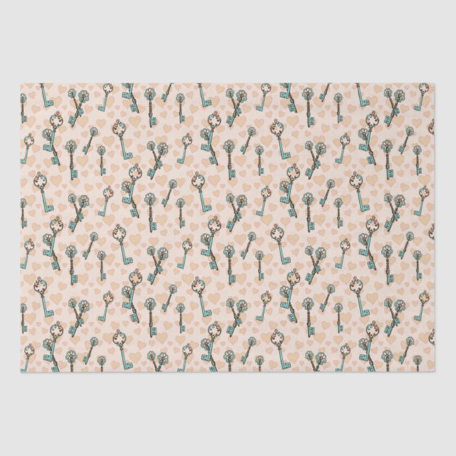 Valentines Hearts and Keys Tissue Paper (Front)