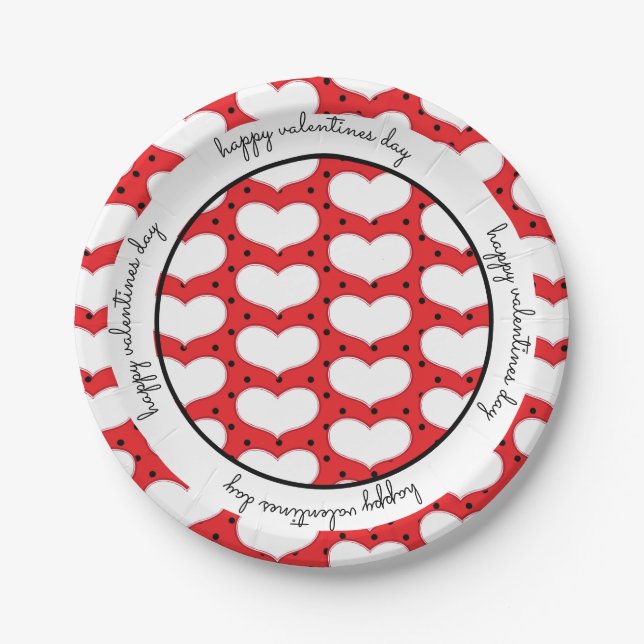 Valentines Hearts and Polka Dots Paper Plate (Front)