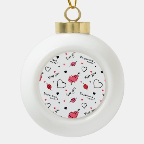 Valentines Hearts Arrow Seamless Ceramic Ball Christmas Ornament