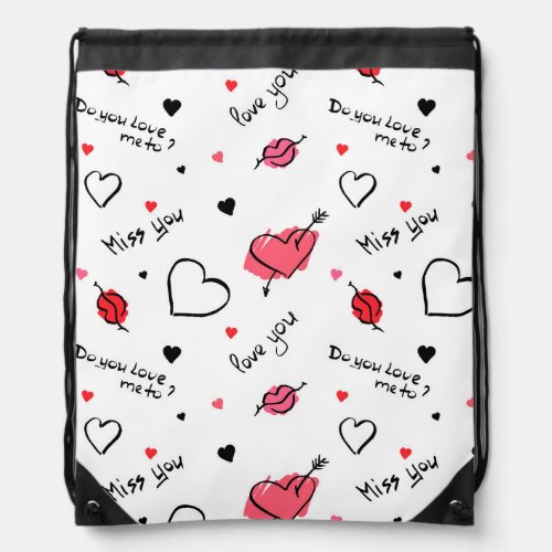 Valentines Hearts Arrow Seamless Drawstring Bag