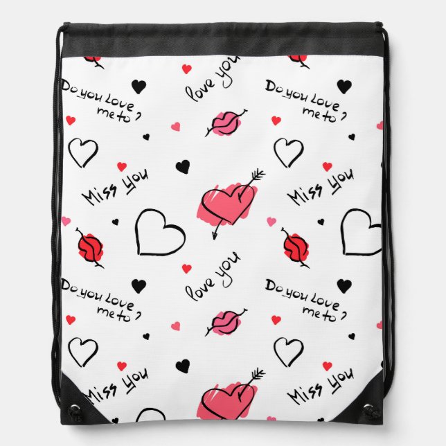 Valentine's Hearts Arrow Seamless Drawstring Bag (Front)