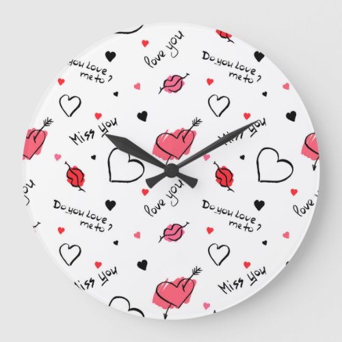 Valentines Hearts Arrow Seamless Large Clock