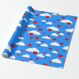 valentines hearts clouds sky love romantic wrapping paper