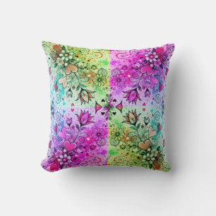 Valentines Hearts Daisy Splatter Art Filters x4 Throw Pillow