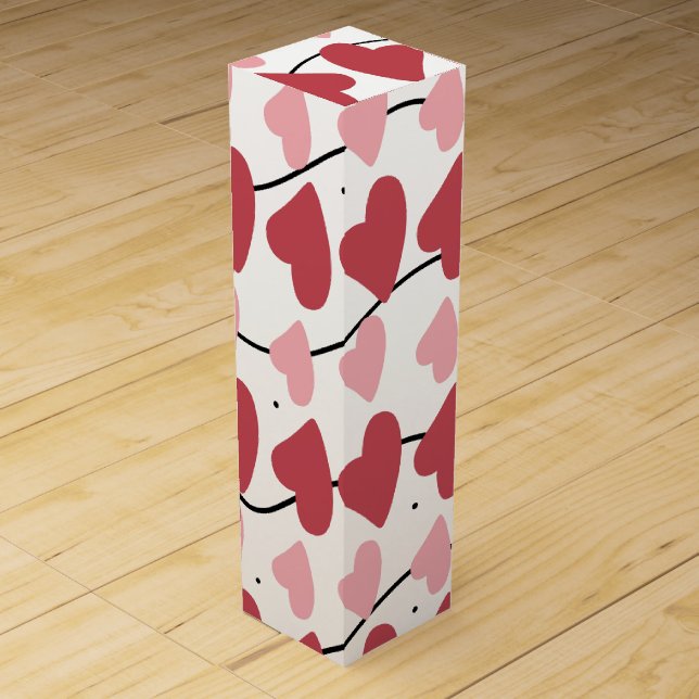 Valentines Hearts Doodles Dots Pattern     Wine Box (Front)