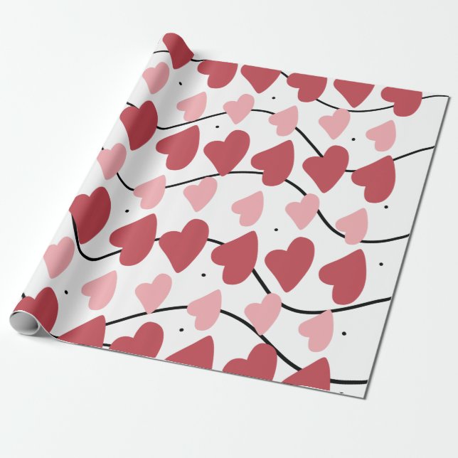 Valentines Hearts Doodles Dots Pattern     Wrapping Paper (Unrolled)