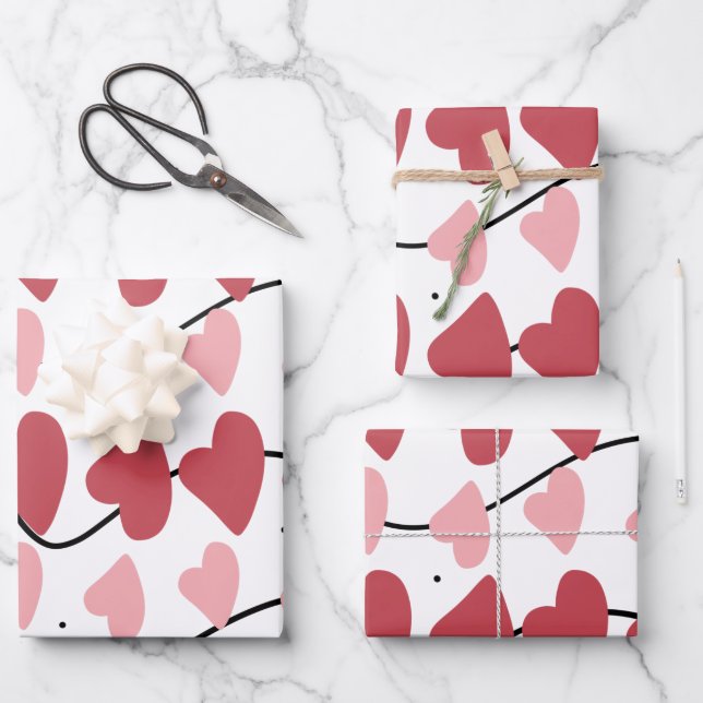 Valentines Hearts Doodles Dots Pattern     Wrapping Paper Sheets (Front)