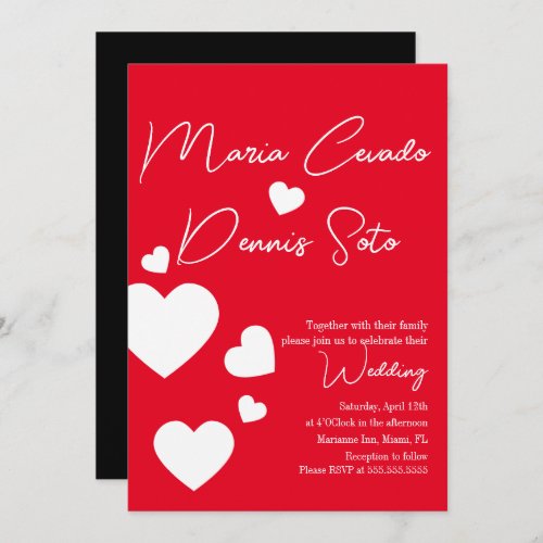 Valentines Hearts Floating Red White Love Wedding Invitation