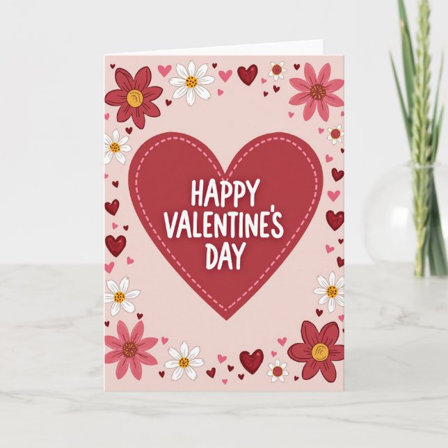 Valentines Hearts Flowers Love Card (Front)