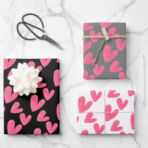  Valentines Hearts Hand Painted Watercolor Pattern Wrapping Paper Sheets