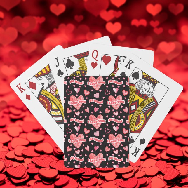 Valentine's Hearts I Love You Be Mine Pattern Poker Cards (Watercolor Valentines Hearts Pattern "I Love You!" and "Be Mine!" Playing Cards)