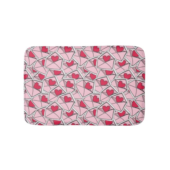 Valentine's Hearts on Envelopes Bathroom Mat (Front)