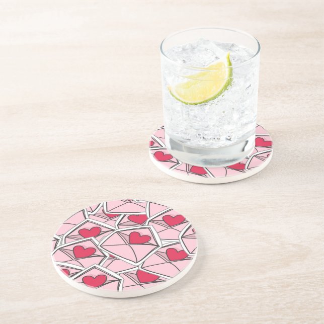Valentine's Hearts on Envelopes Drink Coaster (Side)