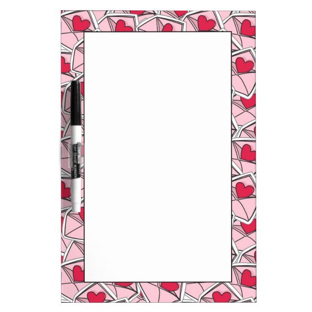 Valentine's Hearts on Envelopes Dry Erase Board (Front)