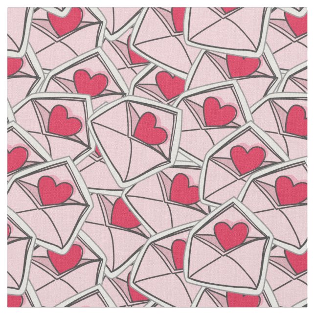 Valentine's Hearts on Envelopes Fabric (Close Up)