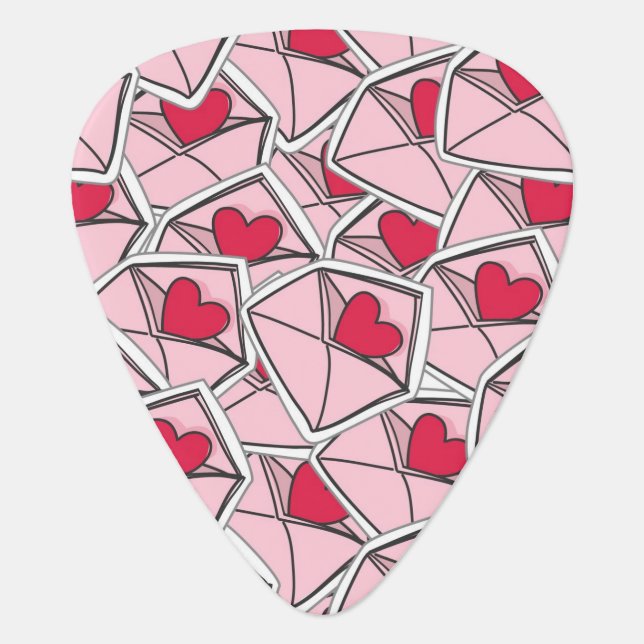Valentine's Hearts on Envelopes Guitar Pick (Front)