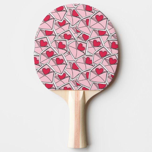 Valentine's Hearts on Envelopes Ping Pong Paddle (Front)