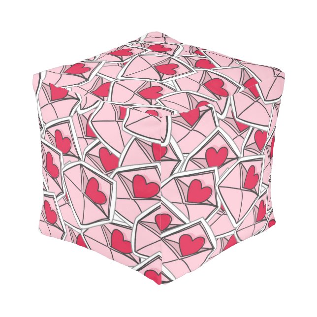 Valentine's Hearts on Envelopes Pouf (Angled Front)