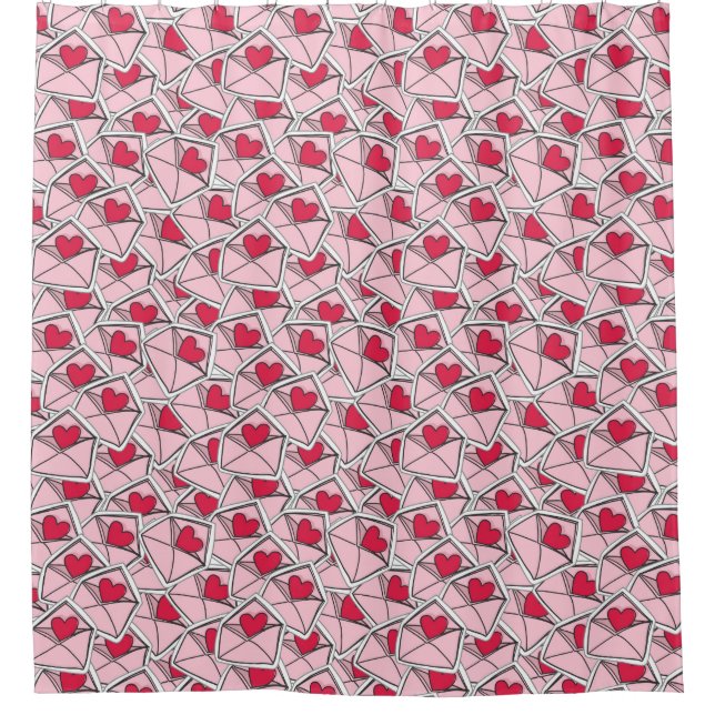 Valentine's Hearts on Envelopes Shower Curtain (Front)