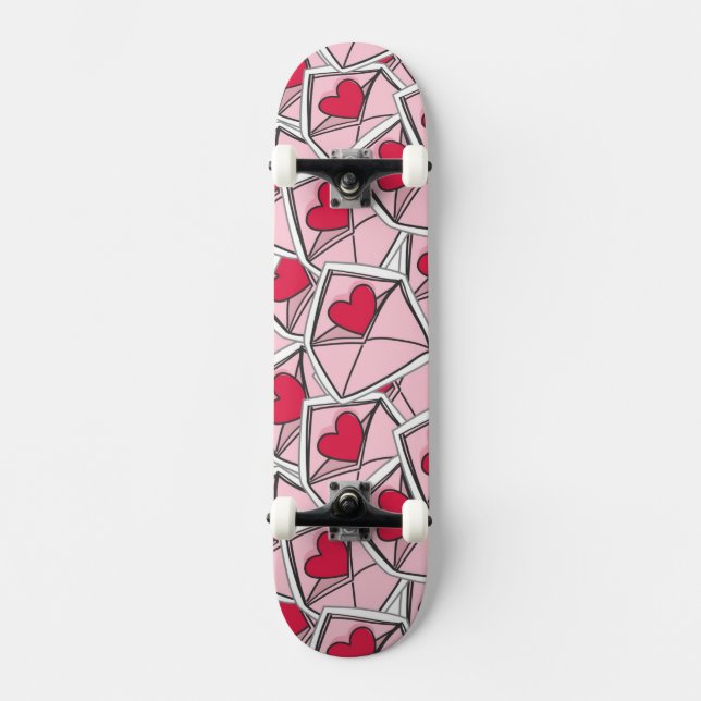 Valentine's Hearts on Envelopes Skateboard Deck (Front)