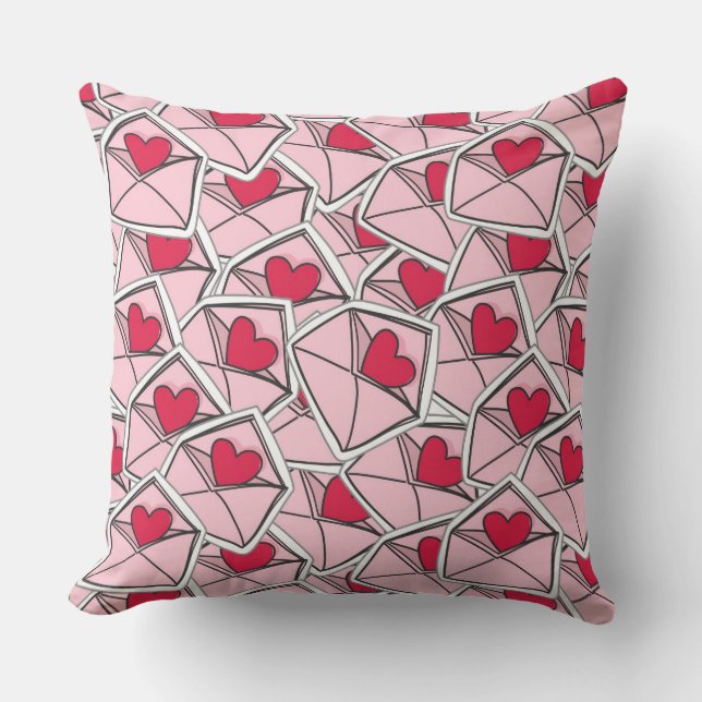 Valentine's Hearts on Envelopes Throw Pillow (Front)