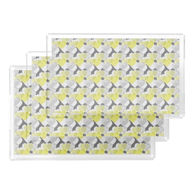 Valentine's Hearts Overlay Yellow and Gray Pattern Acrylic Tray (Set)