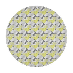 Valentine's Hearts Overlay Yellow and Gray Pattern Cutting Board
