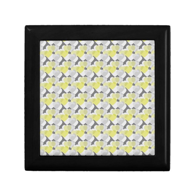 Valentine's Hearts Overlay Yellow and Gray Pattern Gift Box (Front)