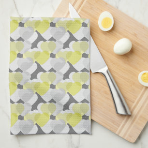 Valentine's Hearts Overlay Yellow and Gray Pattern Kitchen Towel