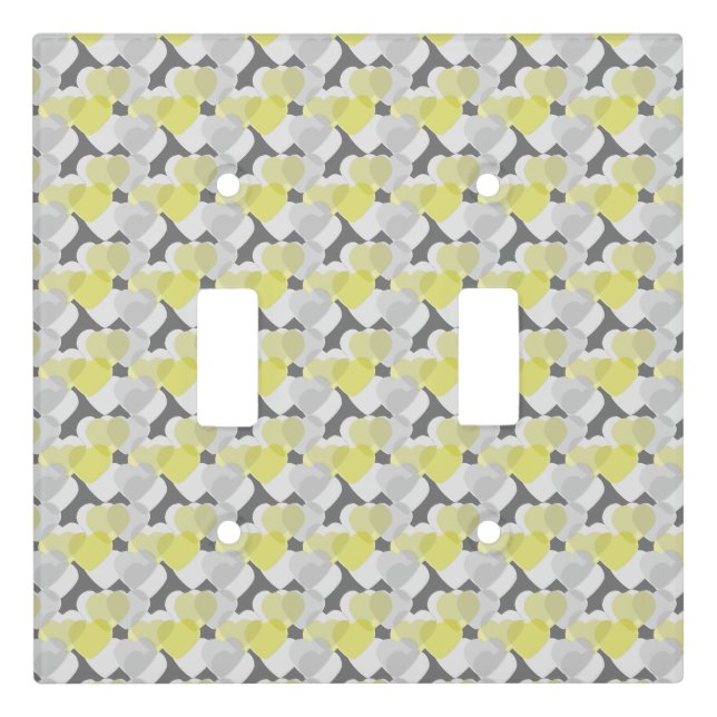 Valentine's Hearts Overlay Yellow and Gray Pattern Light Switch Cover (Front)