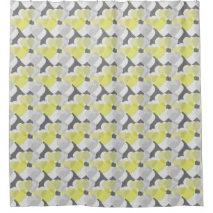 Valentine's Hearts Overlay Yellow and Gray Pattern Shower Curtain