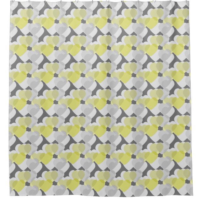 Valentine's Hearts Overlay Yellow and Gray Pattern Shower Curtain (Front)
