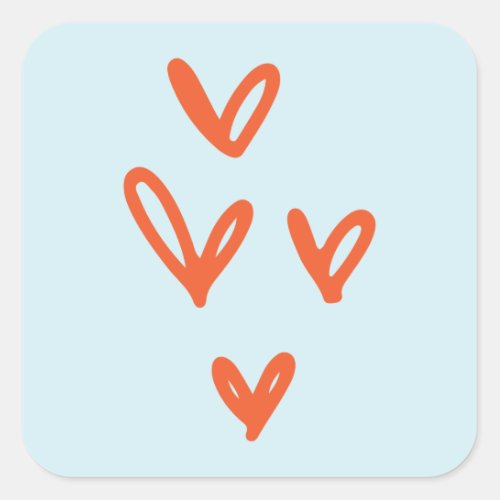 Valentines Hearts Pastel Blue and Red Square Sticker