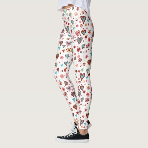 Valentines Hearts Pattern Blue Pink Red Leggings