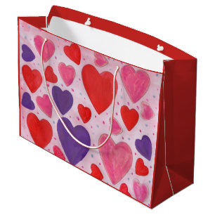 Valentines Hearts Pattern in Pink Red Purple Large Gift Bag