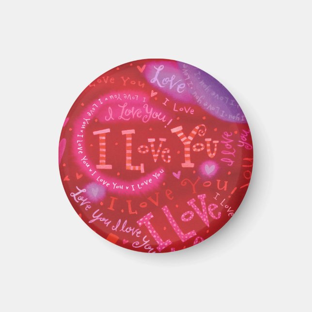 Valentines Hearts Pink Red I Love You Typography Magnet (Front)